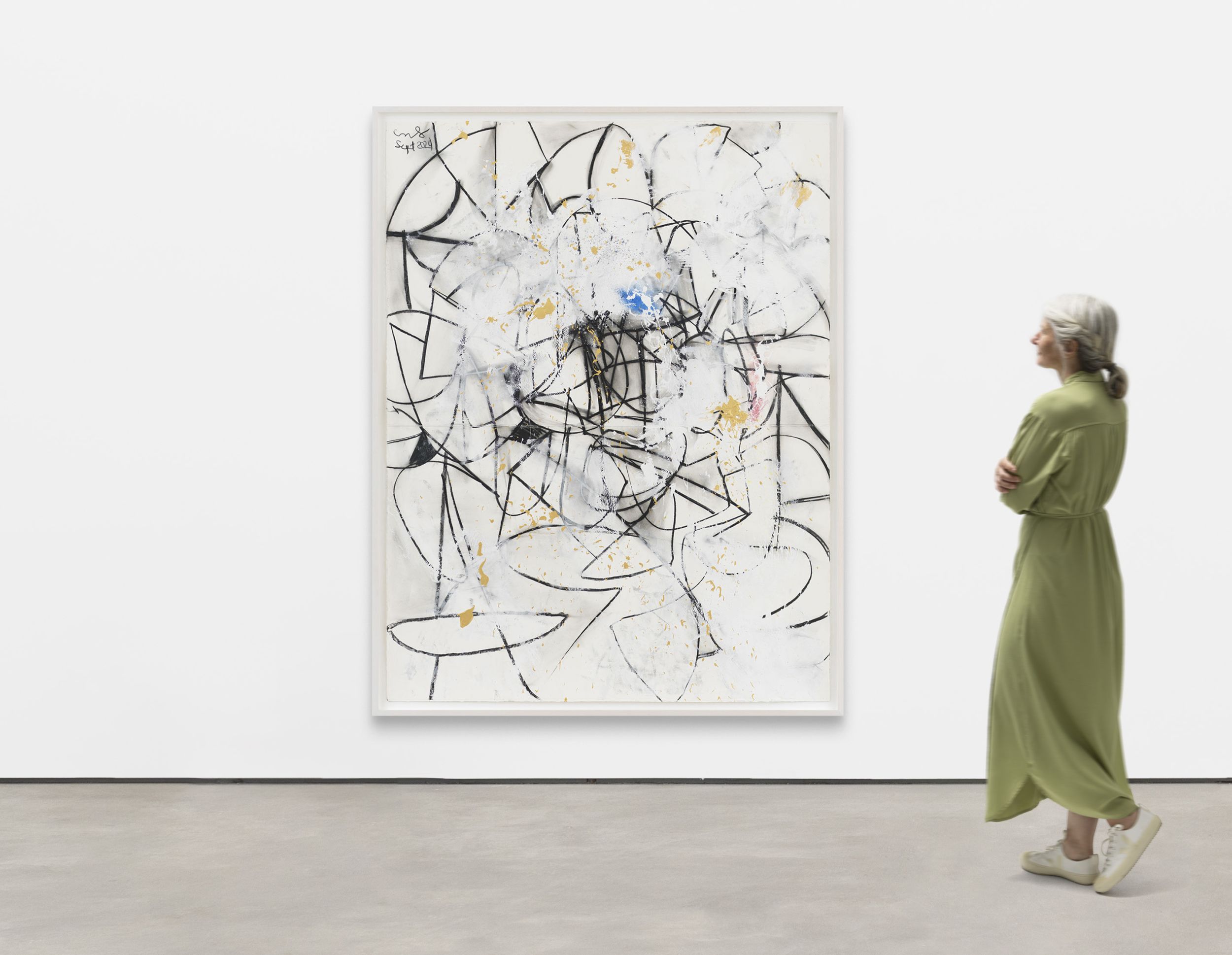 <p><b>George Condo<br />
</b><i>Centrifuge</i>, 2024<br />
Pastel, gesso, metallic paint and thrown pigment on paper<br />
198.1 × 151.1 cm | 78 × 59 1/2 inches<br />
208.6 × 161.3 cm | 82 1/8 × 63 1/2 inches (framed)</p>