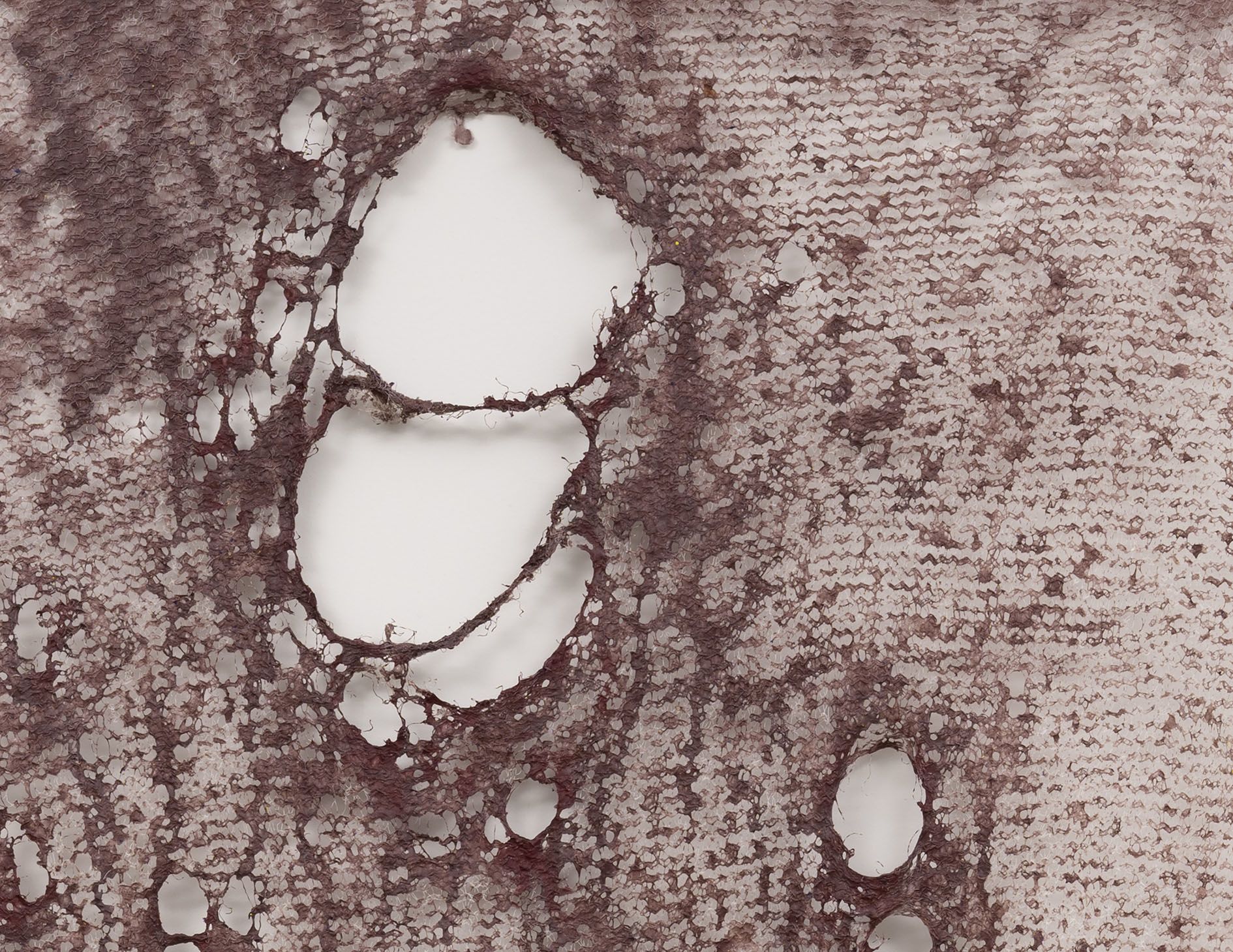 <p><b>Mire Lee<br />
</b><i>Open wound: Surface with many holes #7</i>, 2025<br />
Pigmented methylcellulose on construction netting<br />
150 × 90 cm | 59 × 35 3/8 inches<br />
162 × 102 × 10 cm | 63 7/8 × 40 1/8 × 4 inches (framed)</p>
