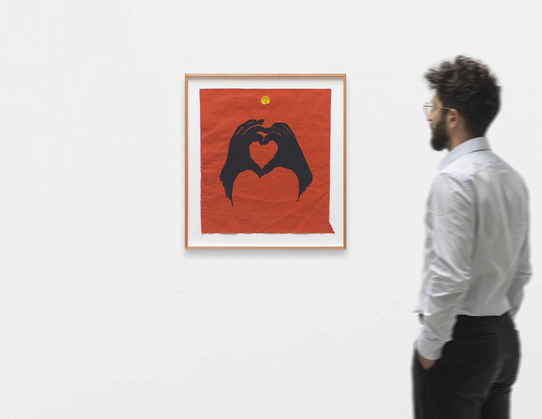 <p><b>Walter Dahn<br />
</b><i>Untitled</i>, 2006<br />
Tempera and silkscreen on linen with sticker <br />
50 × 46 cm | 19 3/4 × 18 inches<br />
60 × 55.7 cm | 23 5/8 × 22 inches (framed)</p>