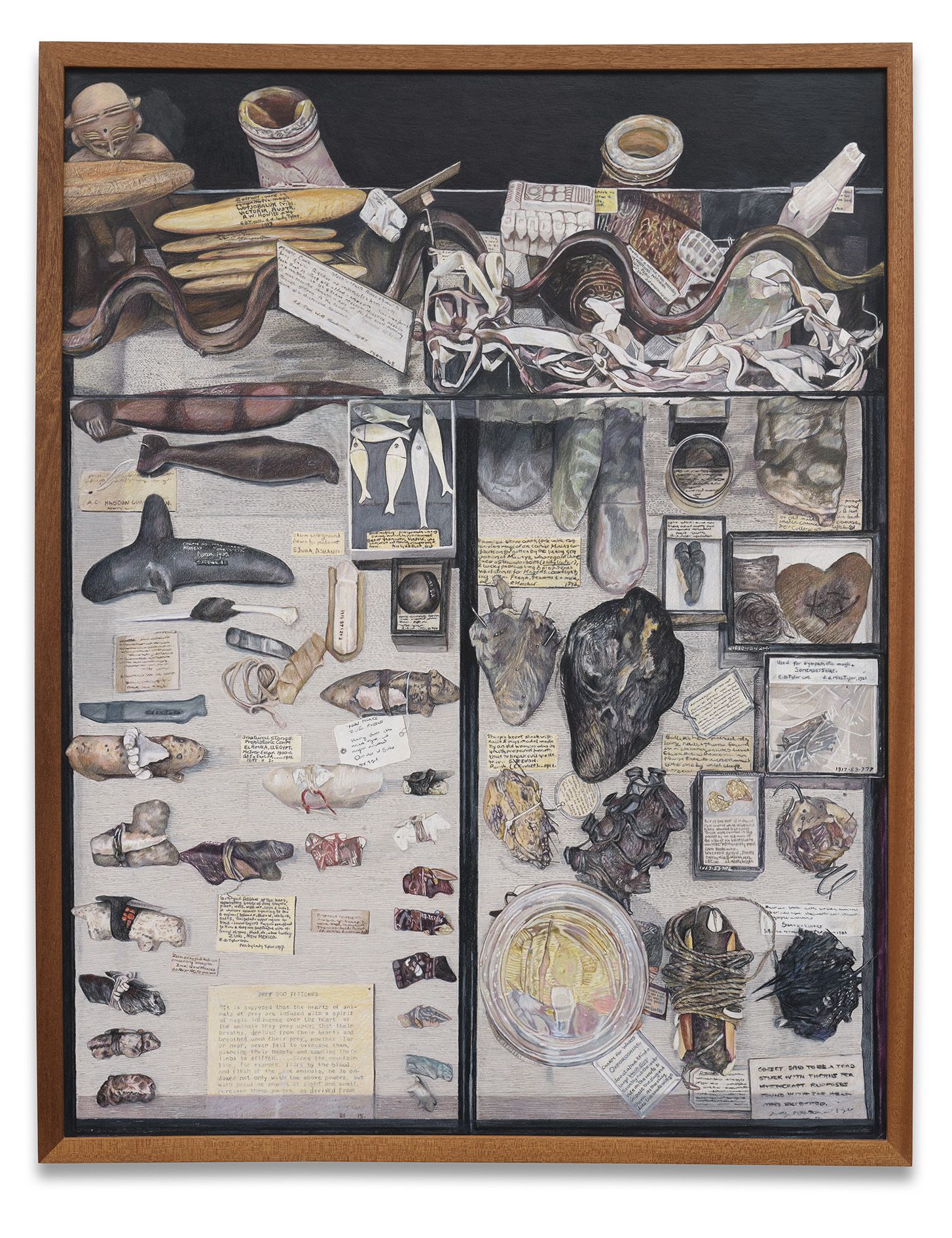 <p><b>Gala Porras-Kim<br />
</b><i>1 Case C.61.A with 162 Sympathetic Magic objects at Pitt Rivers Museum</i>, 2025<br />
Colored pencil on paper<br />
Each: 78.7 × 61 cm | 31 × 24 inches<br />
Each: 81.8 × 63.7 cm | 32 1/8 × 25 inches (framed)</p>