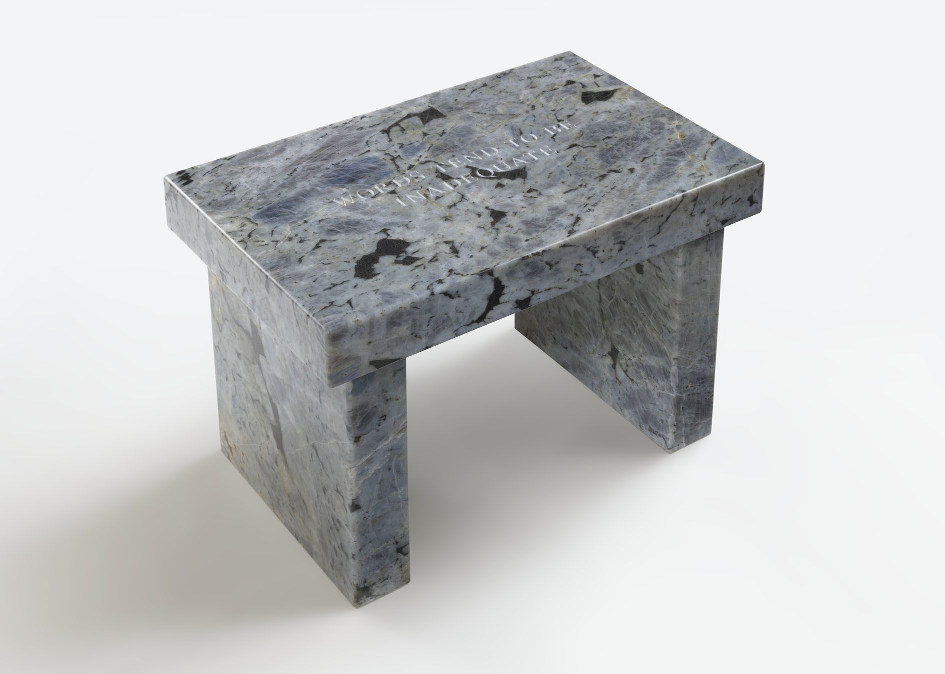 <p><b>Jenny Holzer<br />
</b><i>Selection from Truisms: Words tend to…</i>, 2020<br />
Text: Truisms (1977&ndash;79)<br />
White Labradorite footstool<br />
43.2 &times; 63.5 &times; 40.6 cm | 17 &times; 25 &times; 16 inches<br />
Edition of 6</p>
