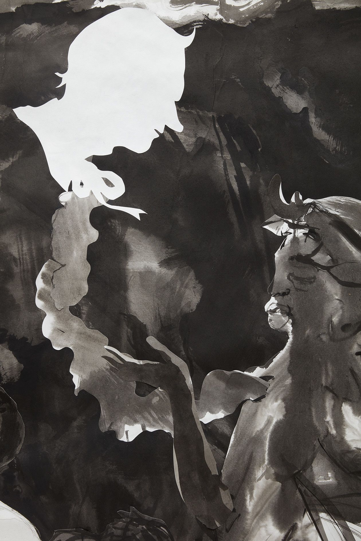 <p><b>Kara Walker<br />
</b><i>A Free Speech Exercise Whose Main Point was Lost Midway Through</i>, 2022&ndash;23<br />
Ink, graphite and cut paper on paper<br />
178.4 &times; 198.8 cm | 70 1/4 &times; 78 1/4 inches<br />
190.5 &times; 215.3 &times; 8.9 cm | 75 &times; 84 3/4 &times; 3 1/2 inches (framed)</p>
