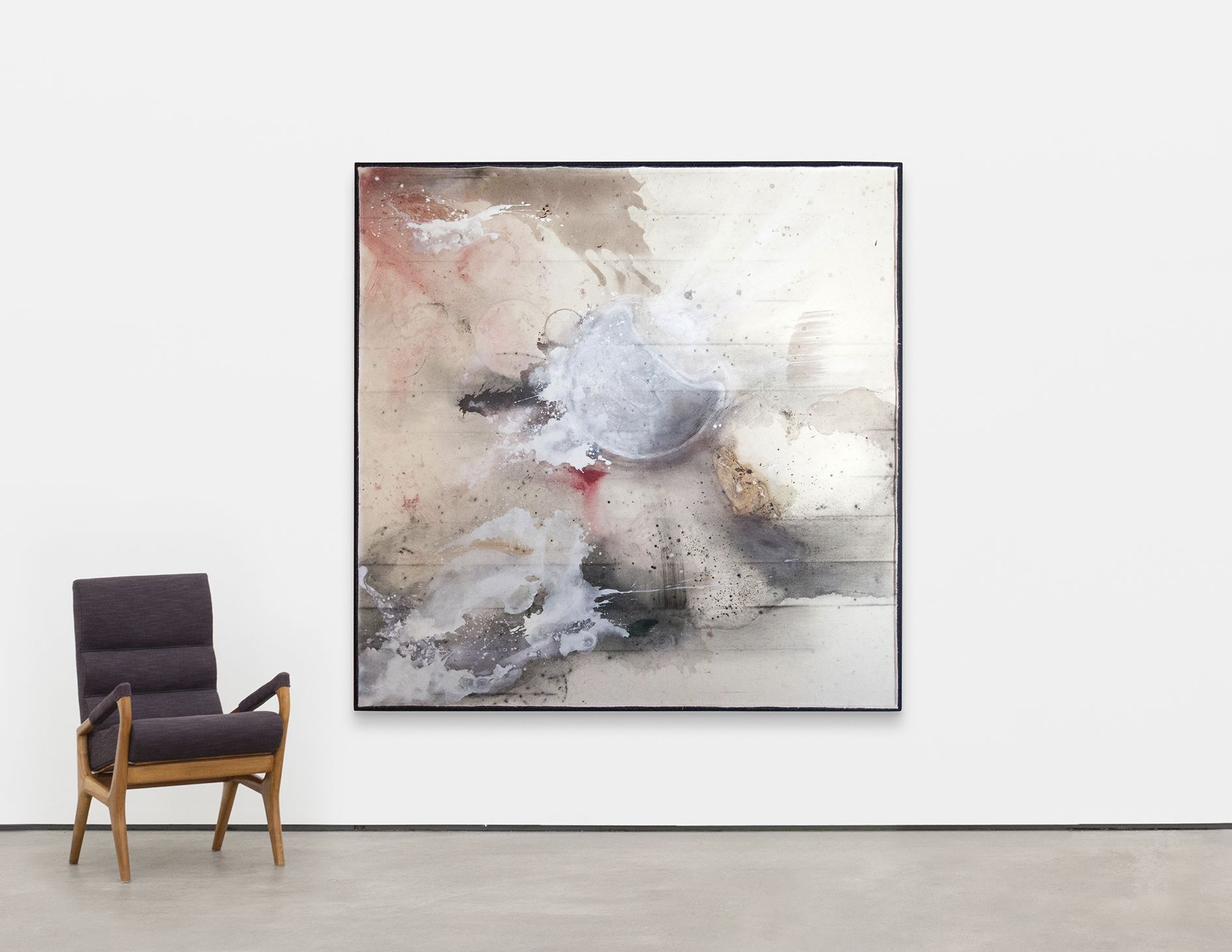 <p><b>Lucy Dodd<br />
</b><i>The 13th Moon</i>, 2016<br />
Iron glimmer, scoby, tulip pollen extract, squid link, hematite, cochineal, spirulina, graphite, tempera and mixed pigments on canvas<br />
180.7 &times; 180.7 cm | 71 1/8 &times; 71 1/8 inches</p>
