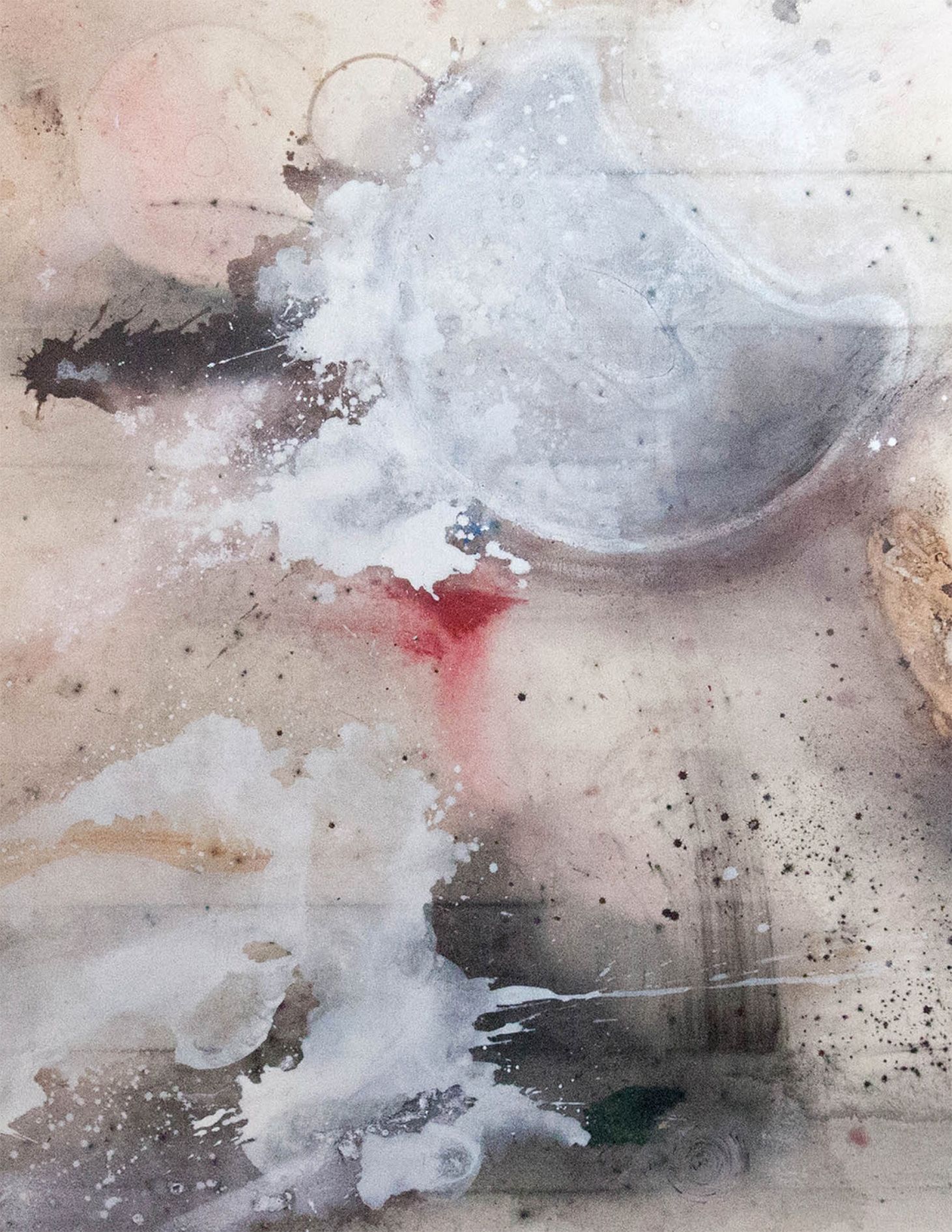 <p><b>Lucy Dodd<br />
</b><i>The 13th Moon</i>, 2016<br />
Iron glimmer, scoby, tulip pollen extract, squid link, hematite, cochineal, spirulina, graphite, tempera and mixed pigments on canvas<br />
180.7 &times; 180.7 cm | 71 1/8 &times; 71 1/8 inches</p>
