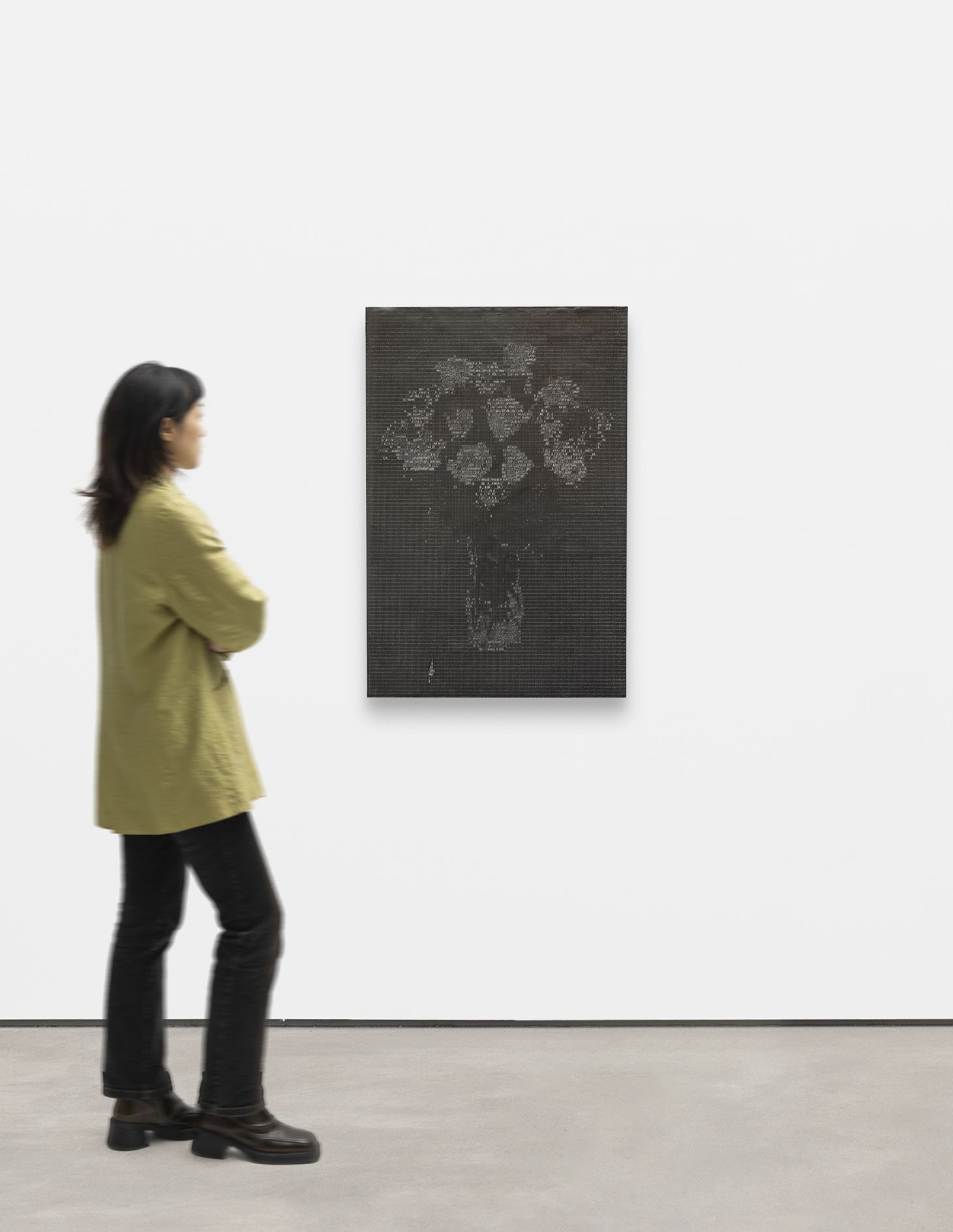<p><b>Analia Saban<br />
</b><i>Vase of Roses: (@#&%/,.*</i>, 2024<br />
Graphite on encaustic paint on panel<br />
106.7 &times; 71.1 &times; 5.1 cm | 42 &times; 28 &times; 2 inches</p>
