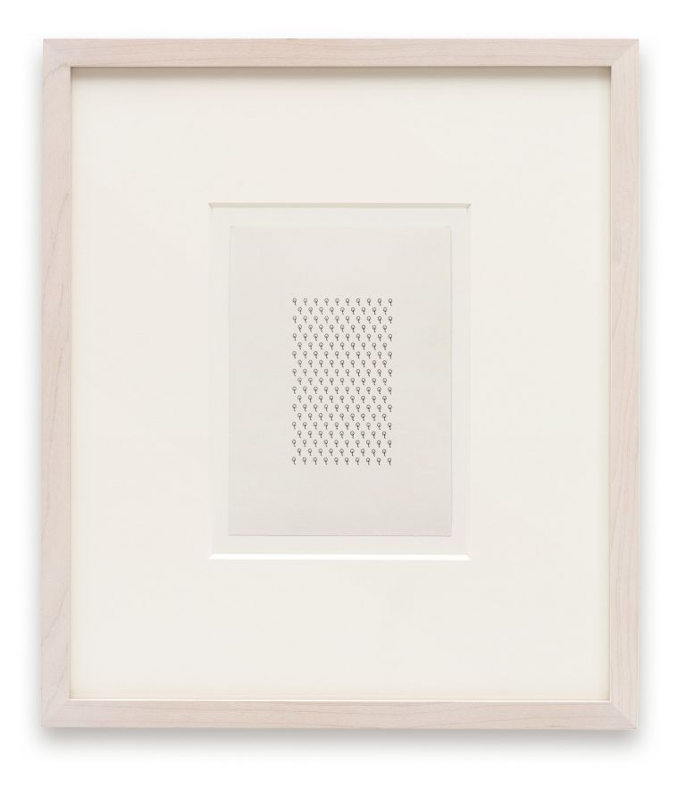 Ruth Wolf-Rehfeldt
Strukturblätter, mid 1980s
Original typewriting
15 × 10.5 cm
6 × 4 1/8 inches
32 × 27.8 × 2.8 cm (framed)
12 5/8 × 11 × 1 inches (framed)