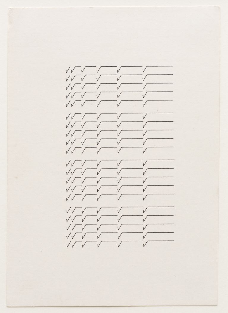 Ruth Wolf-Rehfeldt
Strukturbl&auml;tter, mid 1980s
Original typewriting
15 &times; 10.5 cm
6 &times; 4 1/8 inches
32 &times; 27.8 &times; 2.8 cm (framed)
12 5/8 &times; 11 &times; 1 inches (framed)
Courtesy: the artist and ChertL&uuml;dde