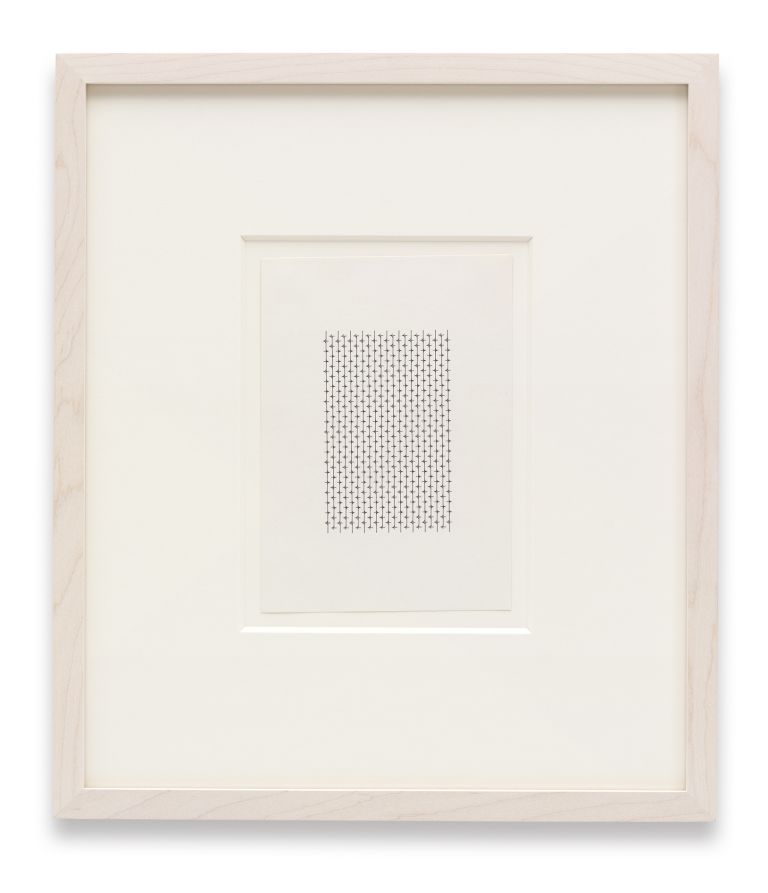 Ruth Wolf-Rehfeldt
Strukturbl&auml;tter, mid 1970s
Original typewriting
15 &times; 10.5 cm
6 &times; 4 1/8 inches
32 &times; 27.8 &times; 2.8 cm (framed)
12 5/8 &times; 11 &times; 1 inches (framed)
