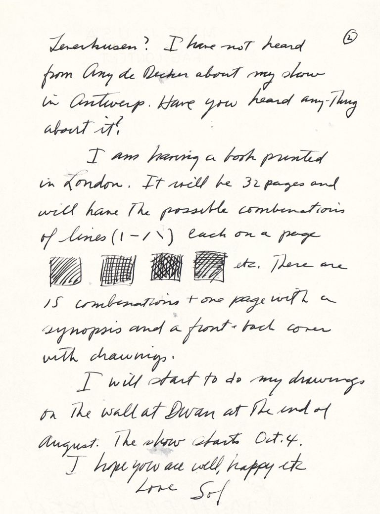 Sol LeWitt to Hanne Darboven 18.8.1969