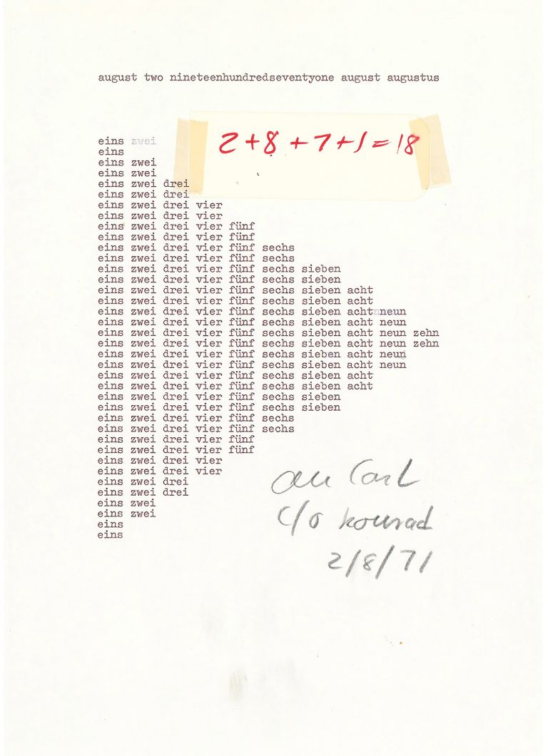 Hanne Darboven to Carl Andre 2.8.1971