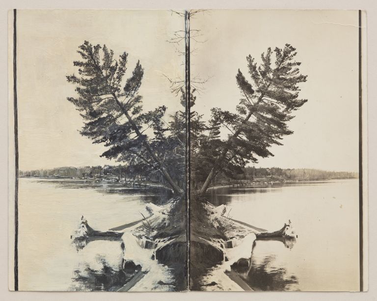 Tacita Dean
A Rakish Pair, 2020
Two found postcards, one painted with gouache
35 × 39 cm (framed)
13 7/8 × 15 3/8 inches (framed)
