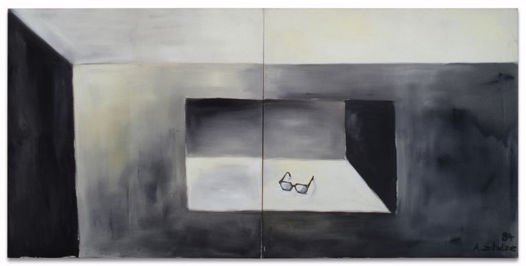 Andreas Schulze
Glasses, 1984
Acrylic on nettle cloth
200 &times; 400 cm (2-teilig)
78 3/4 &times; 157 1/2 inches (2 parts)