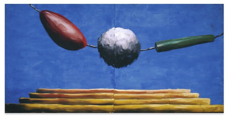 Andreas Schulze
Untitled, 1982
Acrylic on nettle cloth
200 &times; 400 cm (2-teilig)
78 3/4 &times; 157 1/2 inches (2 parts)