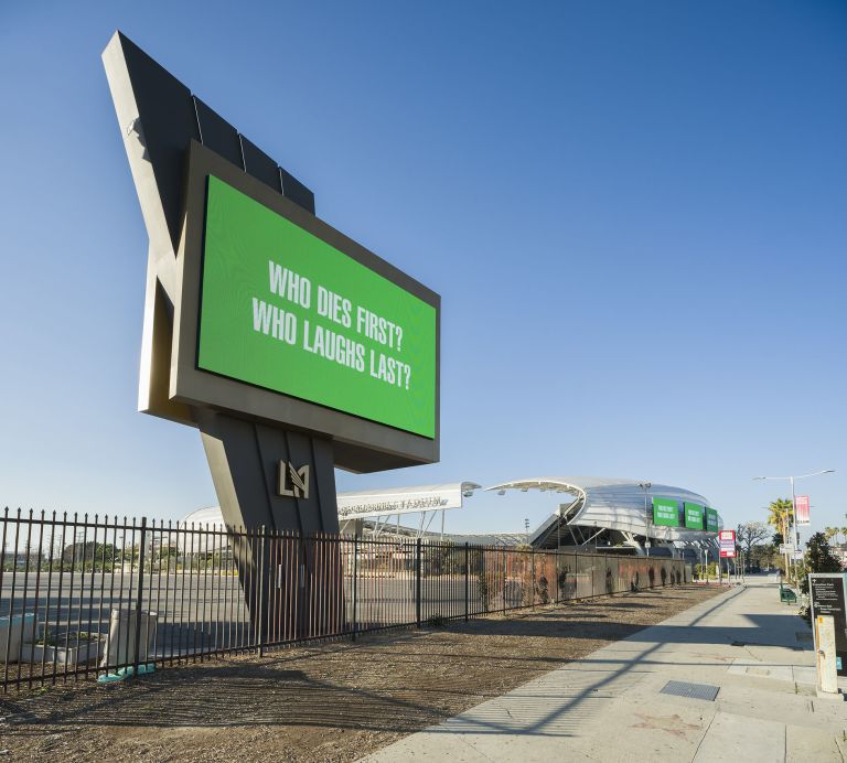 Barbara Kruger
Untitled (Questions), 2020
20 questions displayed on digital billboards, light pole banners, murals, print and digital media around Los Angeles for Frieze art week
Photo: Fredrik Nilsen, 2020, All Rights Reserved