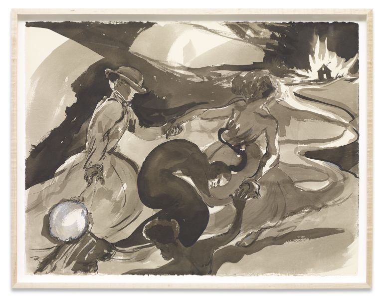 Kara Walker
Ring Around the Rosy / Usher to the House of the Fall, 2021
Ink and shell white on paper
57.2 &times; 74.6 cm
22 1/2 &times; 29 3/8 inches
