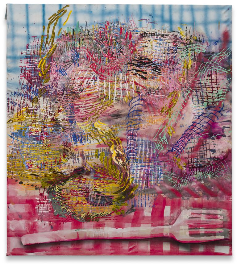 Kaari Upson
Untitled, 2020&ndash;21
Acrylic, spray paint and oil on canvas
142.2 &times; 127 cm
56 &times; 50 inches