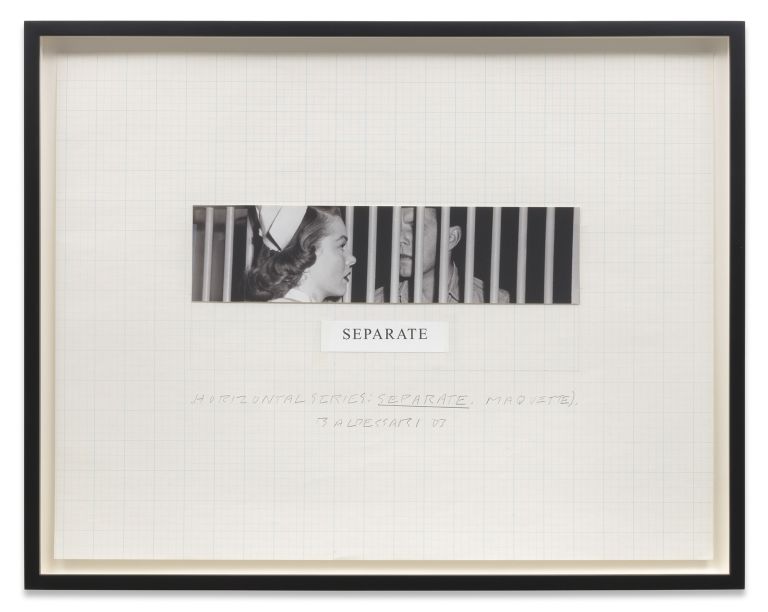 John Baldessari
Horizontal Series: Separate. (Maquette)., 2003
Archival digital print, text, graphite and tape on graph paper
43.2 &times; 55.9 cm
17 &times; 22 inches