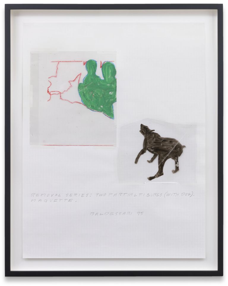 John Baldessari
Removal Series: Two Partial Figures (With Dog). Maquette., 1995
Wax pencil, gouache, and acetate mounted on graph paper
55.2 &times; 43.2 cm
21 3/4 &times; 17 inches