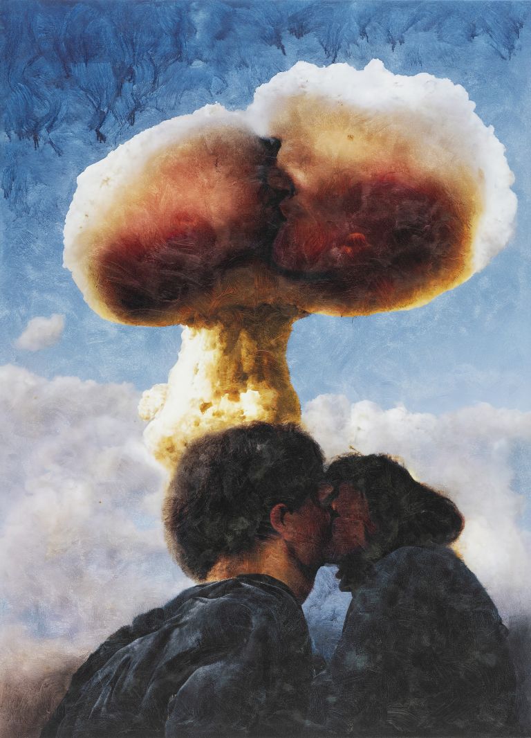 Jon Rafman
𐤍𐤔𐤉𐤒𐤄𐤟𐤂𐤓𐤏𐤉𐤍𐤉𐤕
(Nuclear Kiss), 2022
Inkjet print and acrylic on canvas
186.7 &times; 134.6 cm
73.5 &times; 53 inches