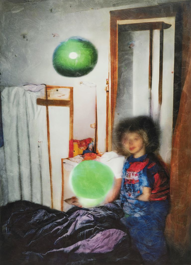 Jon Rafman
𐤉𐤋𐤃𐤟𐤏𐤌𐤟𐤊𐤃𐤅𐤓𐤉𐤌
(Child with Orbs), 2022
Inkjet print and acrylic on canvas
186.7 &times; 134.6 cm
73.5 &times; 53 inches
