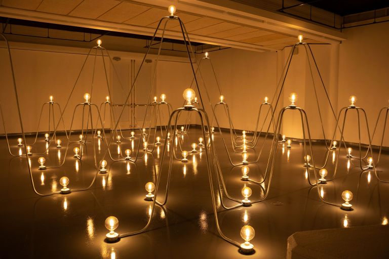 Nancy Holt
Electrical System, 1982
3/4 in. steel conduit, lighting and electrical fixtures, light bulbs, electrical wire
Dimensions variable