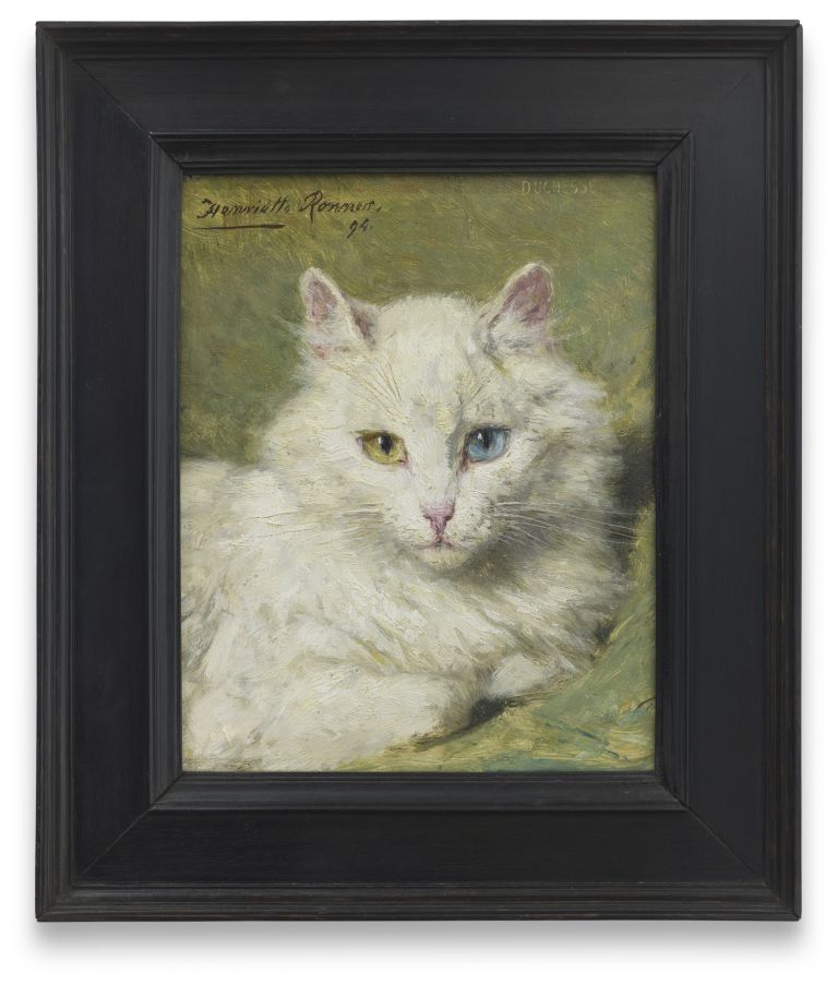 Henri&euml;tte Ronner-Knip
An odd-eyed cat, 1894
Oil on panel
33.7 &times; 28.6 &times; 3.2 cm (framed)
13 1/4 &times; 11 1/4 &times; 1 1/4 inches (framed)