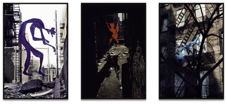 Senga Nengudi
Down (Purple), Red Devil (soul 2), Drifting Leaves, 1972
Cibachrome print, triptych
Photo: Doug Harris
105.4 &times; 70.8 &times; 4.8 cm each (framed)
41 1/2 &times; 27 7/8 &times; 2 inches each (framed)