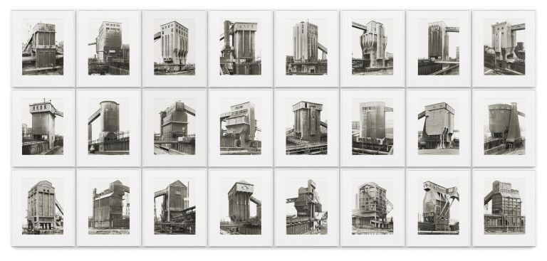 Bernd & Hilla Becher
Coal Bunkers, 1966&ndash;93
24 silver-gelatin prints
40 &times; 30 cm
15 3/4 &times; 11 7/8 inches
56 &times; 46 cm; overall dimensions 172 &times; 379 cm (framed)
22 &times; 18 inches; overall dimensions 67 3/4 &times; 70 1/2 inches (framed)