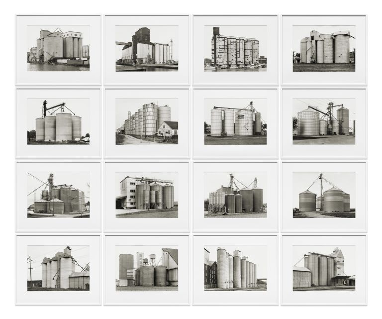 Bernd & Hilla Becher
Grain Elevators, 1977&ndash;91
16 silver-gelatin prints
30 &times; 40 cm
11 7/8 &times; 15 3/4 inches
46 &times; 56 cm; overall dimensions 189 &times; 229 cm (framed)
18 &times; 22 inches; overall dimensions 74 3/8 &times; 90 1/8 inches (framed)