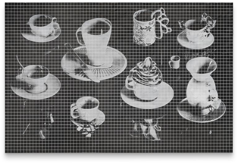 Analia Saban
Grid Method: Tea Cups, 2023
Graphite on encaustic paint on panel
121.9 &times; 185.4 &times; 5.1 cm
48 &times; 73 &times; 2 inches
