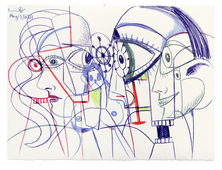 George Condo
Abstract Couple, 2020
Wax crayon on paper
55.9 &times; 76.2 cm
22 &times; 30 inches