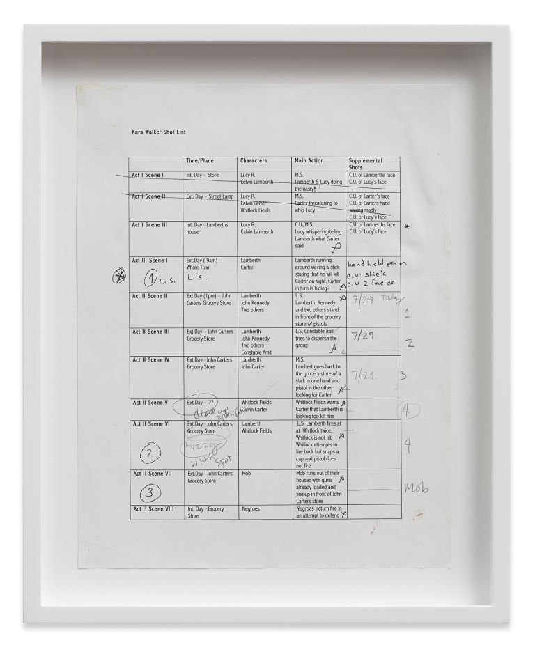 Kara Walker
Materials related to National Archives Microfilm M999 Roll 34: Bureau of Refugees, Freedmen and Abandoned Lands: Lucy of Pulaski, 2009
34.4 &times; 28 cm (framed)
13 1/2 &times; 11 inches (framed)
