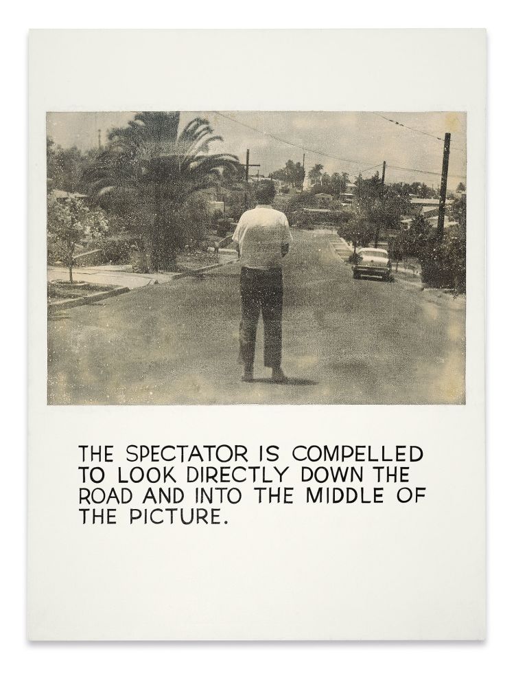 John Baldessari
The Spectator is Compelled…, 1966–68
Photographic emulsion and acrylic on canvas
149.9 × 114.3 cm
59 × 45 inches