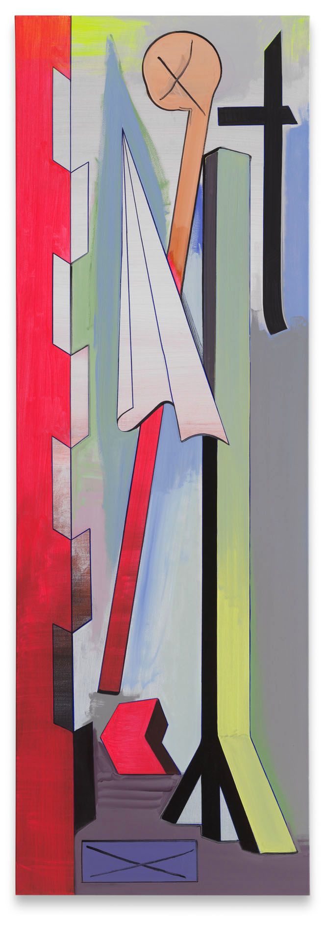 Thomas Scheibitz
Moll, 2024 
Oil, vinyl and pigment marker on canvas
240 &times; 80 cm | 94 1/2 &times; 31 1/2 inches