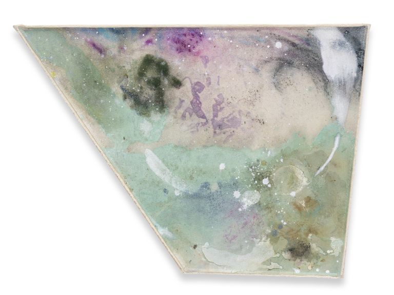 Lucy Dodd
Dance of the Nereid, 2024
Flower essences of gorse, dandelion, lily of the valley, bluebell and forget-me-not, copper ink, iron oxide, blue and green spirulina, black and green tea, butterfly pea powder, stickyweed, seaweed, avocado, onion skins, hematite, smalt, cochineal, and acrylic pigments
Clockwise from top:
80 &times; 57 &times; 35 &times; 68 cm | 31 1/2 &times; 22 3/8 &times; 13 7/8 &times; 26 3/4 inches