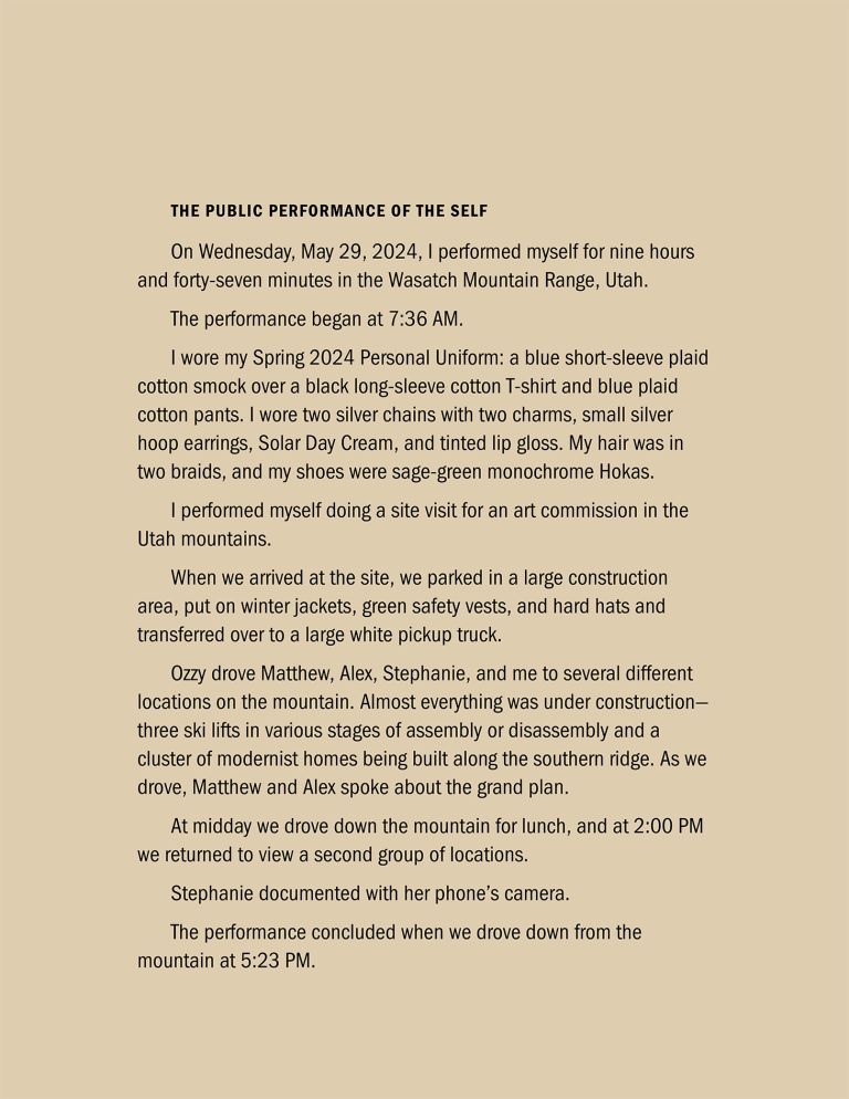 Frame displaying text and photographs of construction or work site performance with people in safety vests in mountainous terrain.