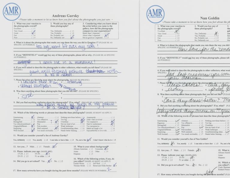 Eight completed assessment forms with handwritten responses arranged in a 2x4 grid, each marked with AMR logo at top