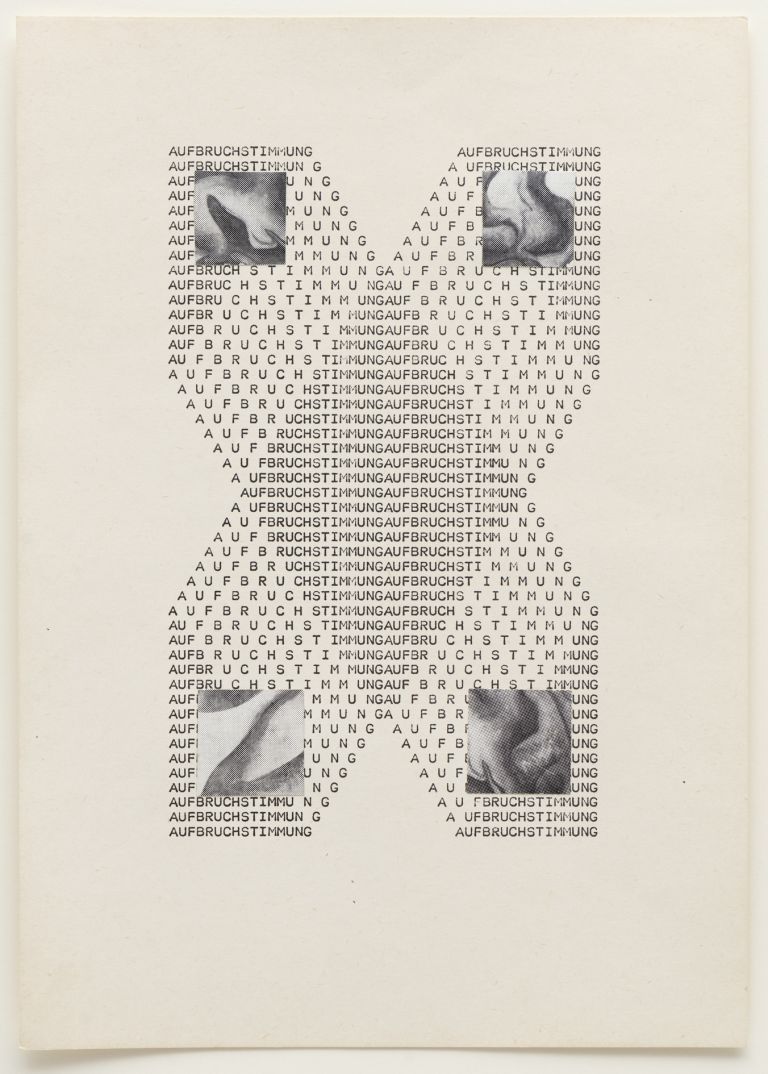 Ruth Wolf-Rehfeldt
Aufbruchstimmung collagiert, 1974&ndash;1980s
Collage on zincography
29.6 &times; 21 cm
11 5/8 &times; 8 1/4 inches
44.5 &times; 35.2 &times; 2.8 cm (framed)
17 1/2 &times; 13 7/8 &times; 1 inches (framed)
Courtesy: the artist and ChertL&uuml;dde
