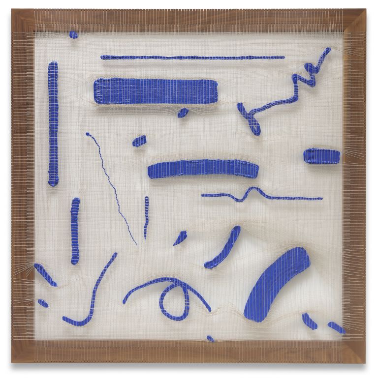 Analia Saban
Core Memory (Fluorescent Blue) #2, 2026
Woven acrylic paint through linen on walnut
163.2 &times; 163.2 &times; 3.2 cm | 64 1/4 &times; 64 1/4 &times; 1 1/4 inches