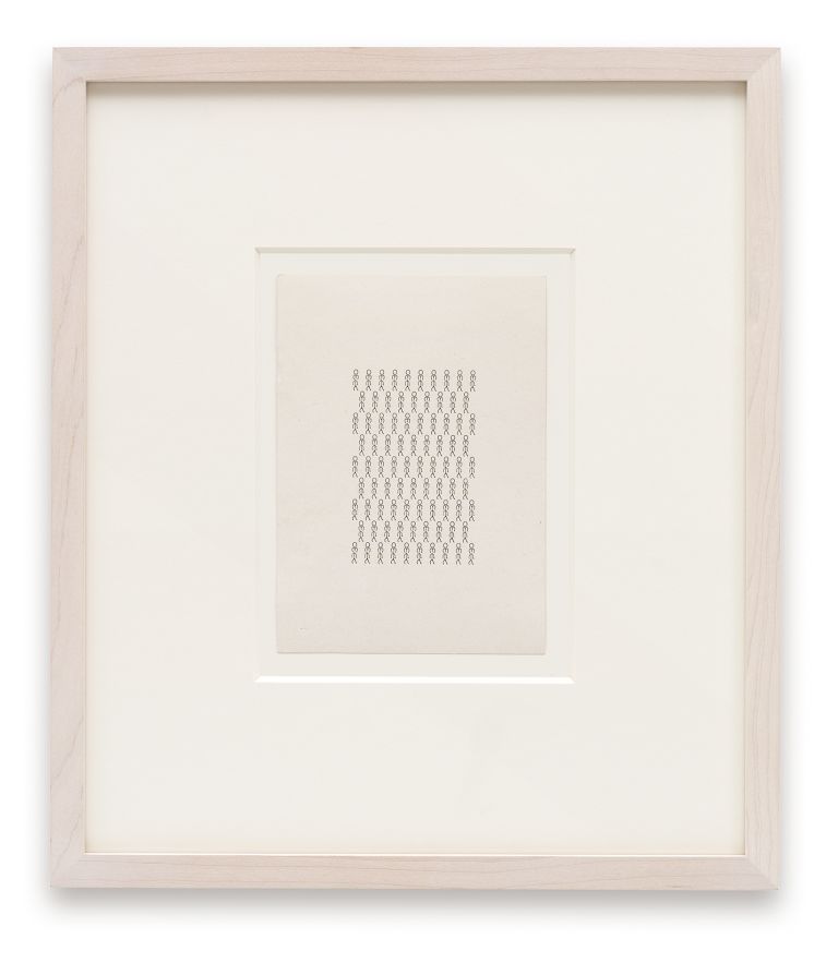 Ruth Wolf-Rehfeldt
Strukturbl&auml;tter, mid 1980s
Original typewriting
15 &times; 10.5 cm
6 &times; 4 1/8 inches
32 &times; 27.8 &times; 2.8 cm (framed)
12 5/8 &times; 11 &times; 1 inches (framed)