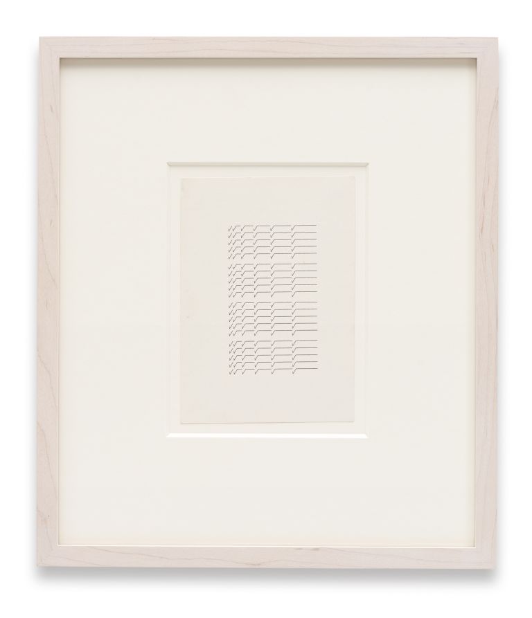Ruth Wolf-Rehfeldt
Strukturbl&auml;tter, mid 1980s
Original typewriting
15 &times; 10.5 cm
6 &times; 4 1/8 inches
32 &times; 27.8 &times; 2.8 cm (framed)
12 5/8 &times; 11 &times; 1 inches (framed)