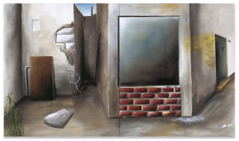 Andreas Schulze
Untitled (Ystad), 2001
Acrylic on nettle cloth
200 &times; 340 cm (2-teilig)
78 3/4 &times; 133 7/8 inches (2 parts)