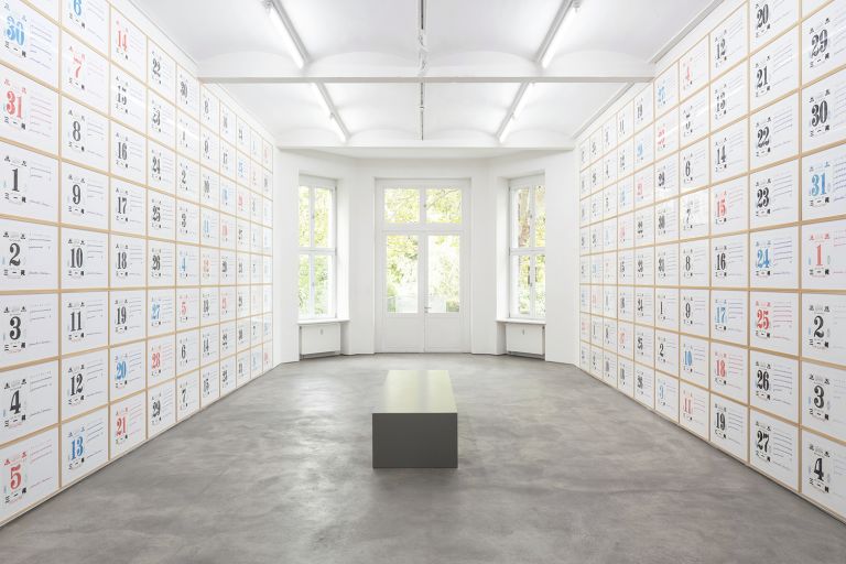 Hanne Darboven
(S&uuml;d-) Koreanischer Kalender / (South) Korean Calendar, 1991
366 sheets; collage: felt pen, offset print on paper (tear-off calendar)
50 &times; 70 cm (each)
19 3/4 &times; 27 5/8 inches (each)