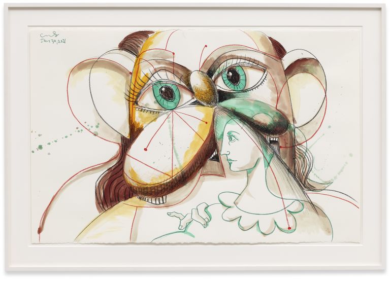 George Condo
Modern Romance, 2021
Wax crayon and ink on paper
66 &times; 101.6 cm
26 &times; 40 inches