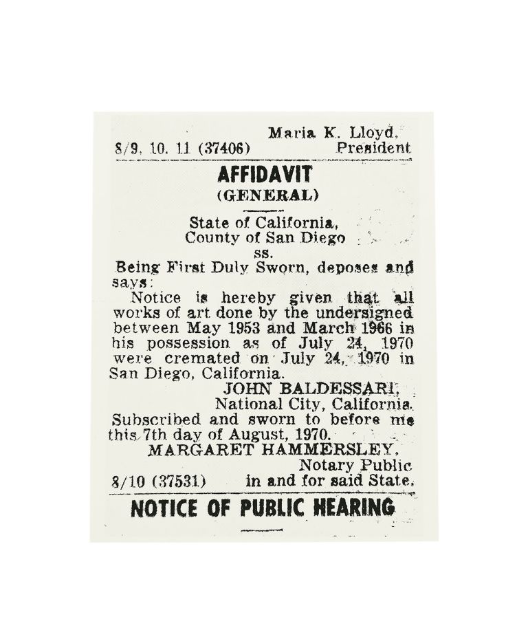 John Baldessari
Cremation Project, 1970