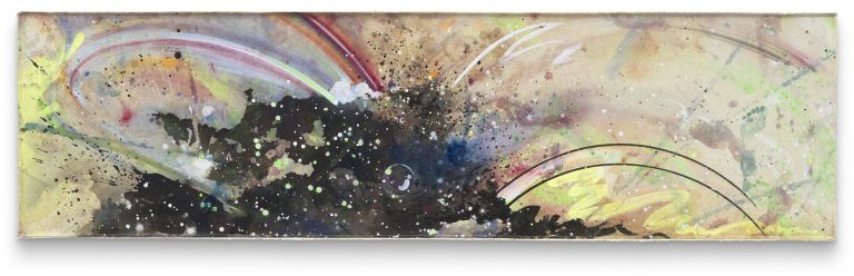 Lucy Dodd
All You Need is Love, 2021
Squid ink, cochineal, SCOBY, foss leaf extract, pigment and acrylic on canvas
52.7 &times; 189.2 cm
20 3/4 &times; 74 1/2 inches