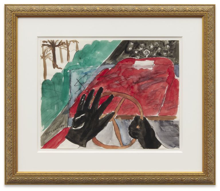 Karen Kilimnik
car rally Avengers &pound;50,000 breakfast, vrrooomm!, 1979
Ink and watercolor on paper
28 &times; 35.5 cm
11 &times; 14 inches
46.2 &times; 53.9 &times; 2.5 cm (framed)
18 1/8 &times; 21 1/8 &times; 1 inches (framed)