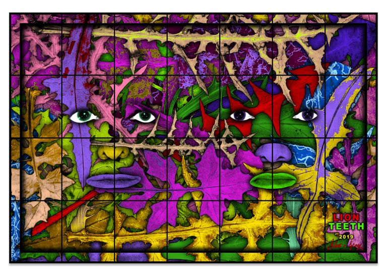 Gilbert & George
LION TEETH, 2019
Mixed media
301 &times; 442 cm
118 1/2 &times; 174 inches