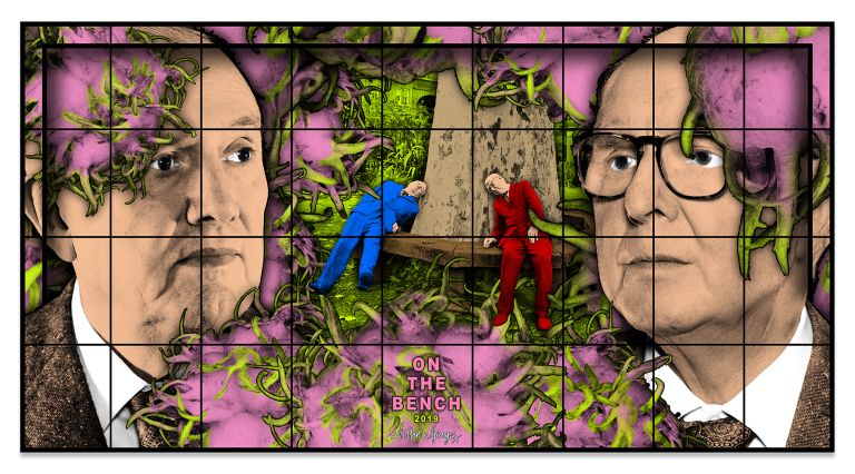 Gilbert & George
ON THE BENCH, 2019
Mixed media
301 &times; 568 cm
118 1/2 &times; 223 5/8 inches