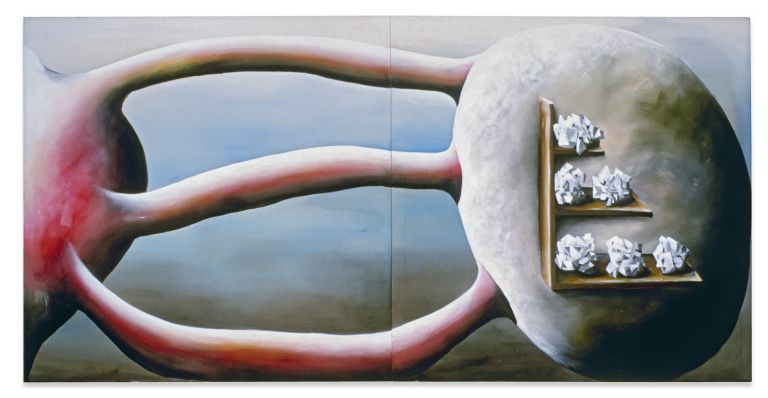Andreas Schulze
Untitled, 1986
Acrylic on nettle cloth
200 &times; 400 cm  (2-teilig)
78 3/4 &times; 157 1/2 inches (2 parts)